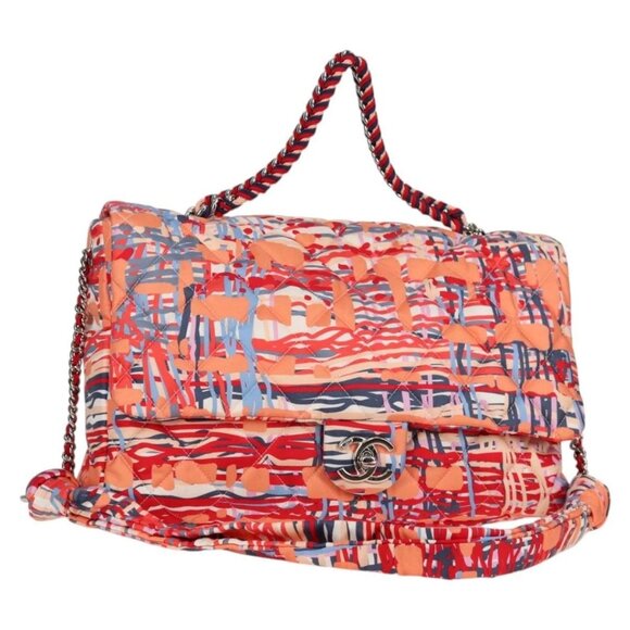 CHANEL Matelasse Chain Shoulder Bag Nylon Orange Silver CC Auth 132851M - Picture 1 of 16
